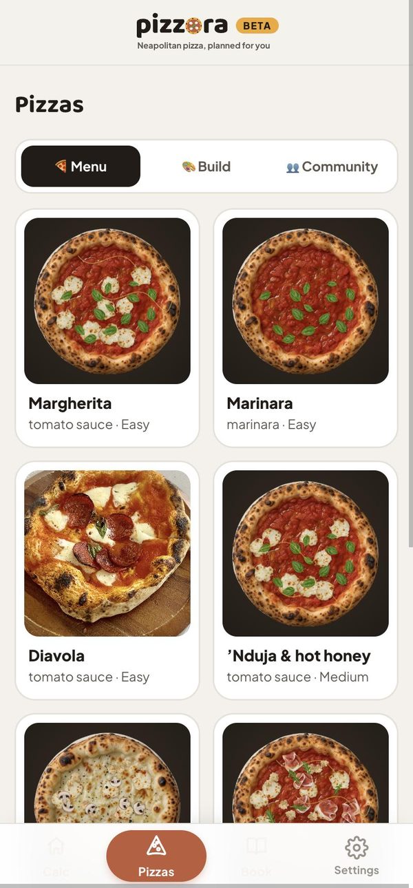 Pizzora pizza menu: Margherita, Marinara, Diavola, Nduja and hot honey and more